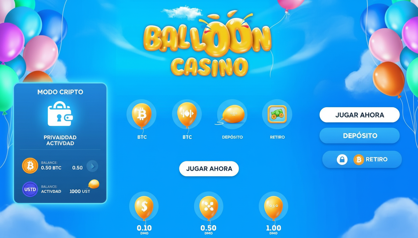 Imagen mostrando criptomonedas Bitcoin y USDT siendo usadas para depositar en Balloon con estilo tech moderno.